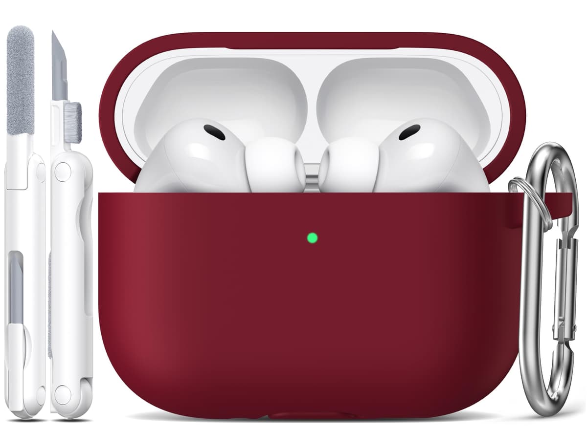 R-fun Funda para AirPods Pro 3 (2025), Funda Protectora de Silicona Suave Compatible con Apple AirPods Pro 3 generación para Mujeres y Hombres, con Kit de Limpieza/Llavero, Rojo Vino