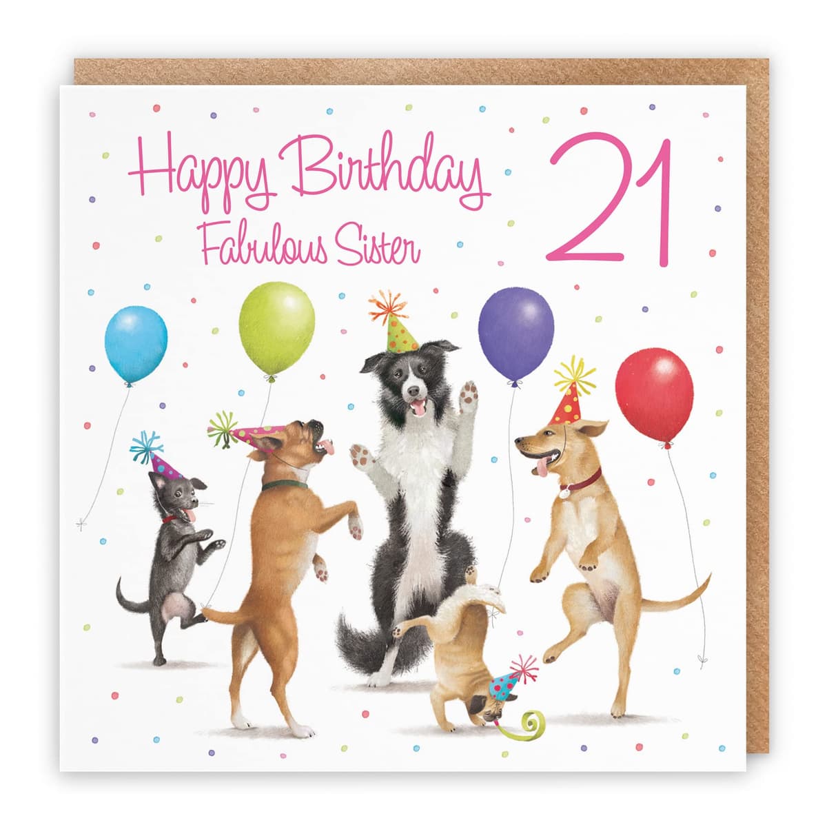 Hunts England 21st Sister Birthday Card - Dancing Dogs - Fabulous Sister - Age 21 - Women's 21st Birthday Card - Milo's Gallery - Funny