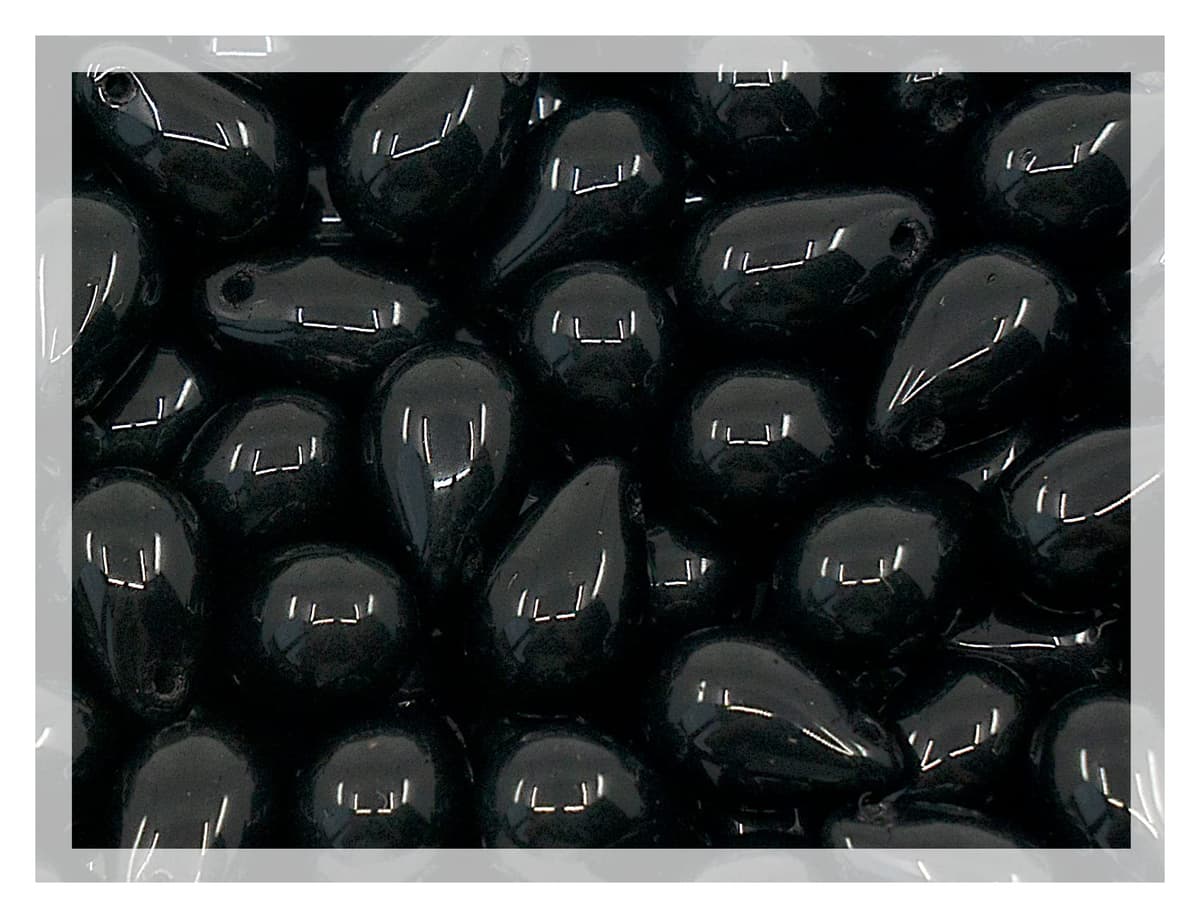 Czech 50-Piece Glass Beads, 6x9mm, Teardrop Jet Black Opaque