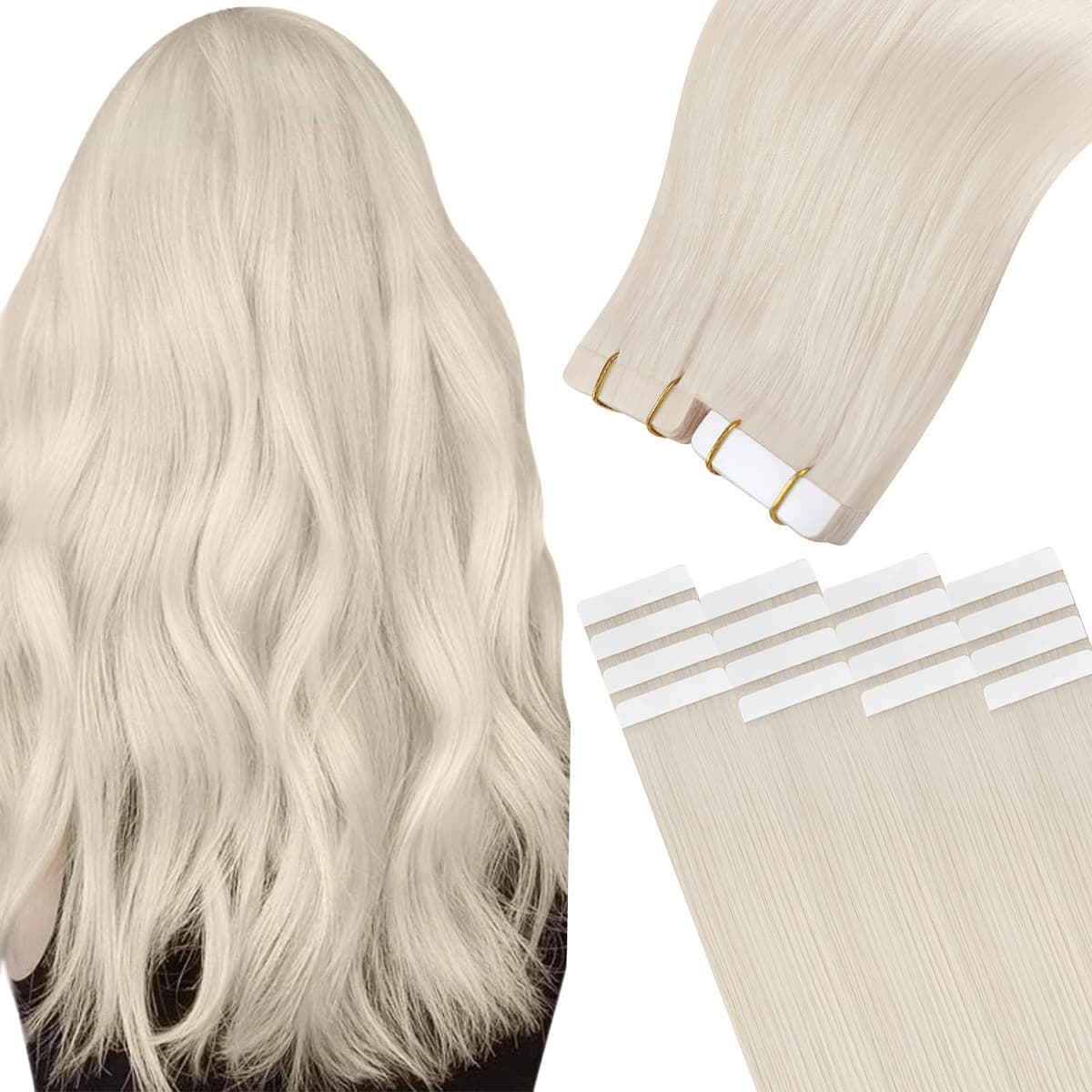 Easyouth Blonde Tape in Hair Extensions Human Hair Seamless Human Hair Tape ins Extensions White Blonde Tapes in Human Hair Extension with Natural Look 18Inch 20Pcs 40g