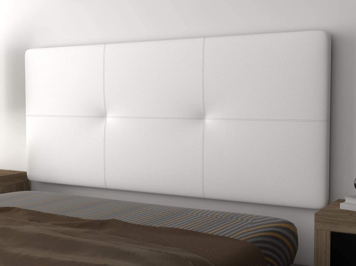 LA WEB DEL COLCHON Cabezal Cama Andrea Tapizado Acolchado 8 cm con Fijación a Pared – Cabecero de Cama Suave y Elegante – Cama de 80 (90 x 70 cms) Blanco Polipiel – Cabeceros Acolchados