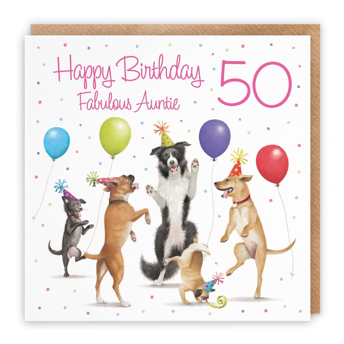 Hunts England 50th Auntie Birthday Card - Dancing Dogs - Fabulous Auntie - Age 50 - Women's 50th Birthday Card - Milo's Gallery - Funny