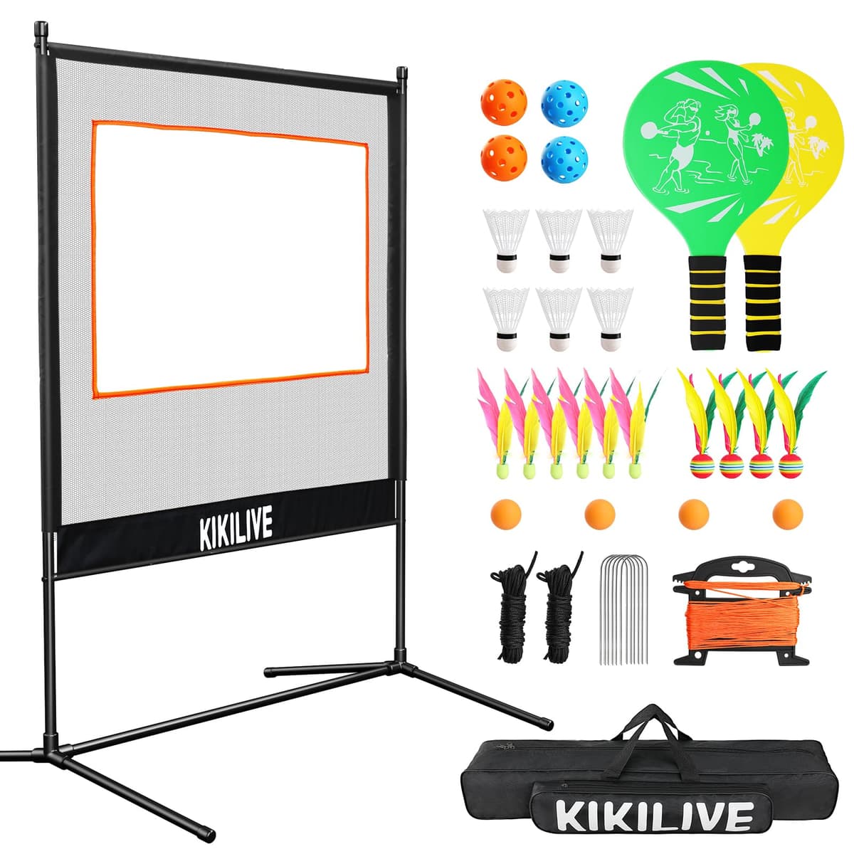 Juegos de Palas con Red - Set Deportivo Todo en Uno, Adecuado para Bádminton/Tenis de Mesa/Volante/Pickleball, Set de Juegos Deportivos para Interior y Exterior, para Playa/Jardín/Hogar