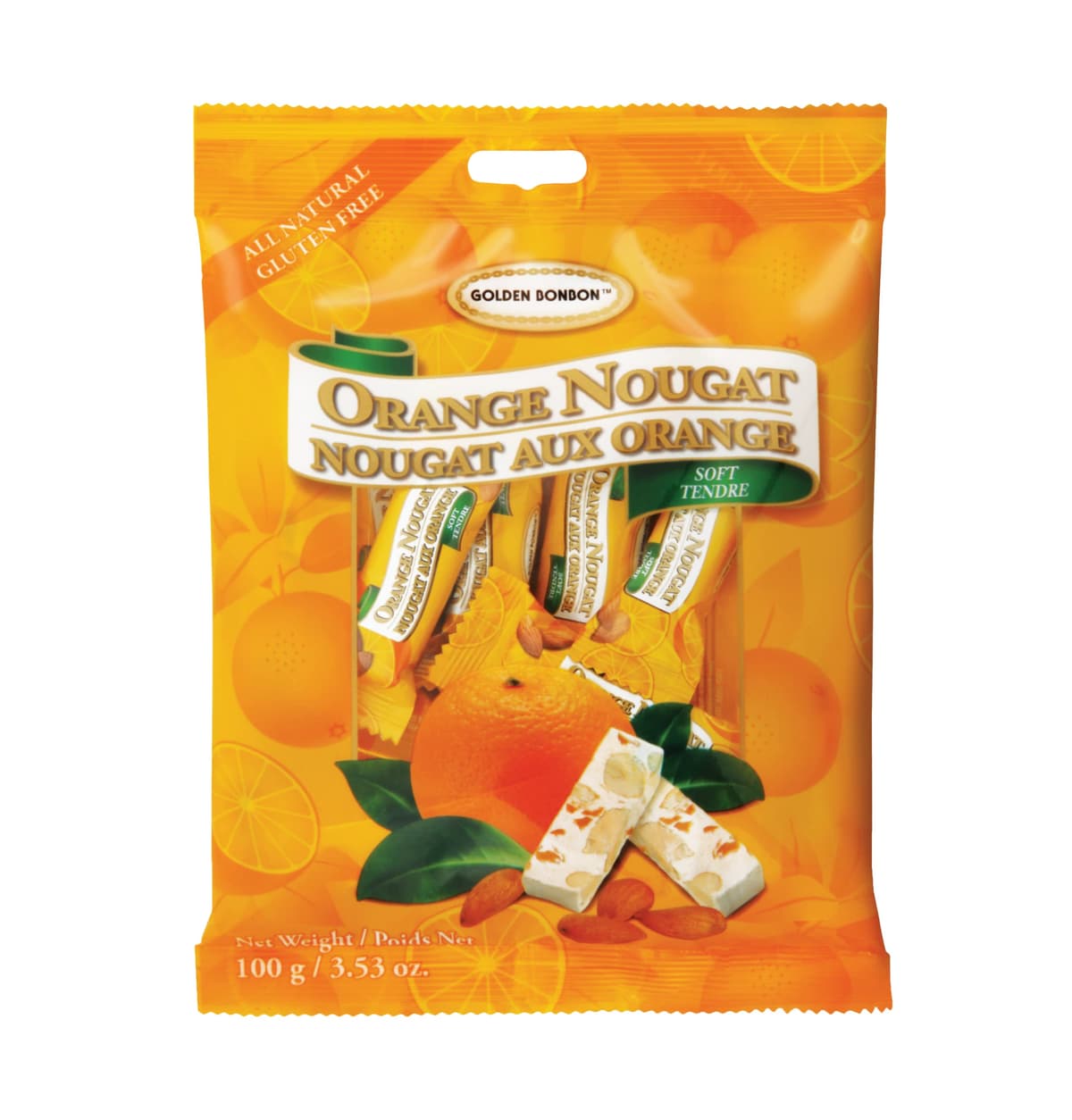 Golden Bonbon Italian Soft Almond Nougat Candy, Individually Packed Chewy, Gluten Free Nougat, Full of Almonds, Halal Candy (3.53 Oz, Almond Maple) — view 3