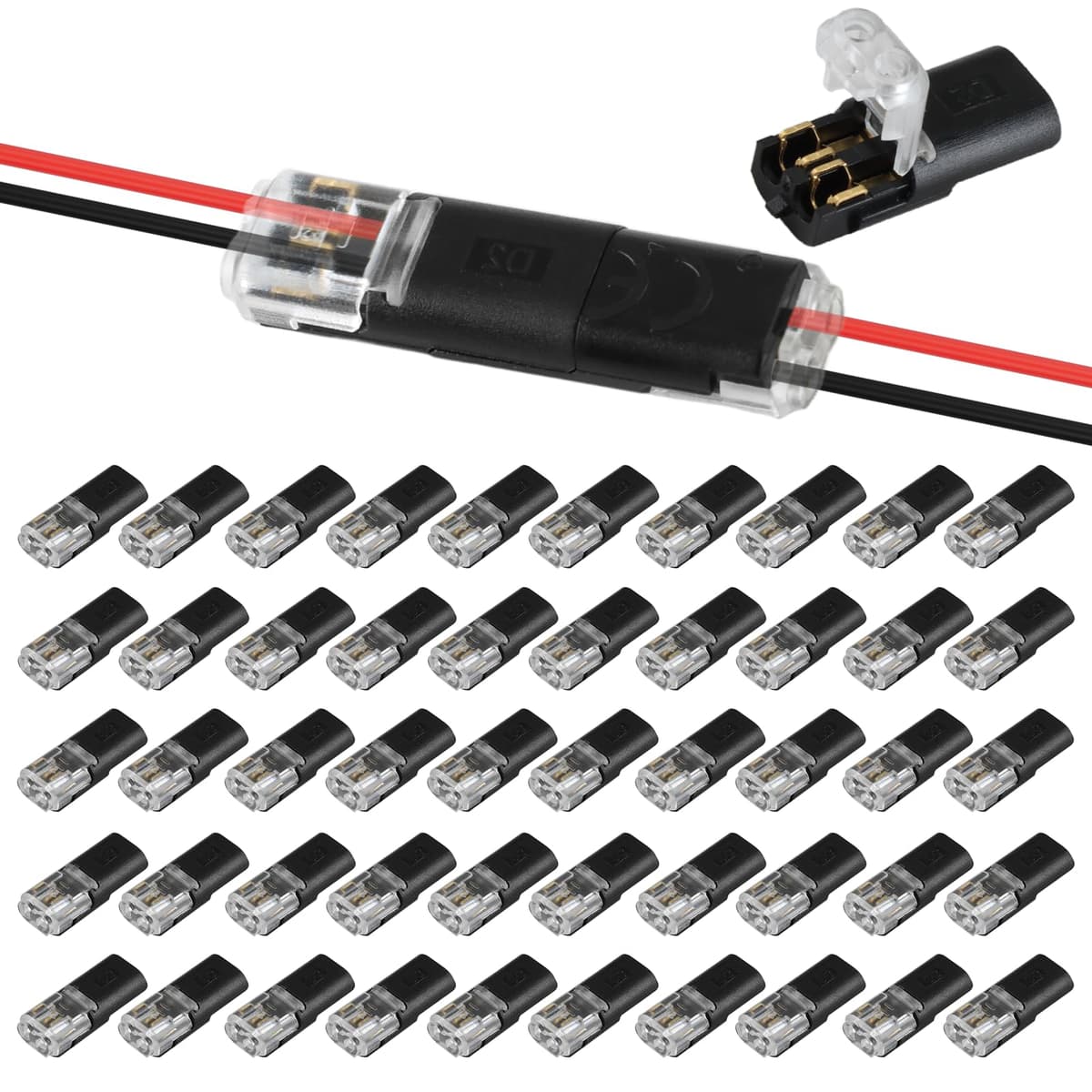50 Pcs Conectores de Cable Impermeables para Automóviles de 2 Pines Enchufe de Cable Eléctrico de Bajo Voltaje de Conexión Rápida 18-22 AWG Hebillas de Bloqueo Sin Necesidad de Pelar para Coches