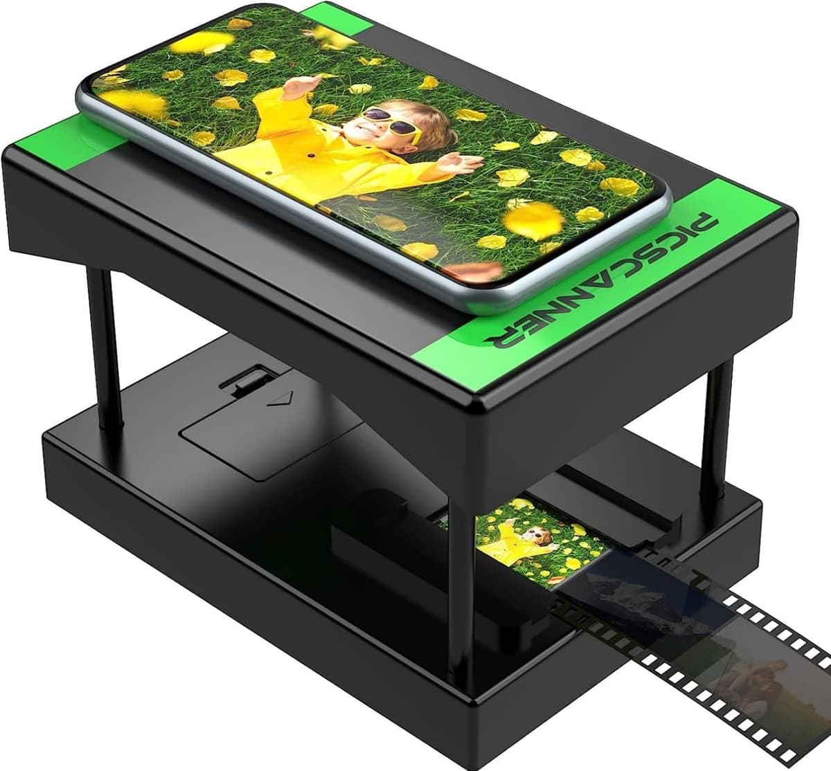 Mobile Film Scanner for 35mm Negatives and Slides, Portable Foldable Film Scanner with LED Light, Convert Black and White and Colour Slides to Digital Photos, Black