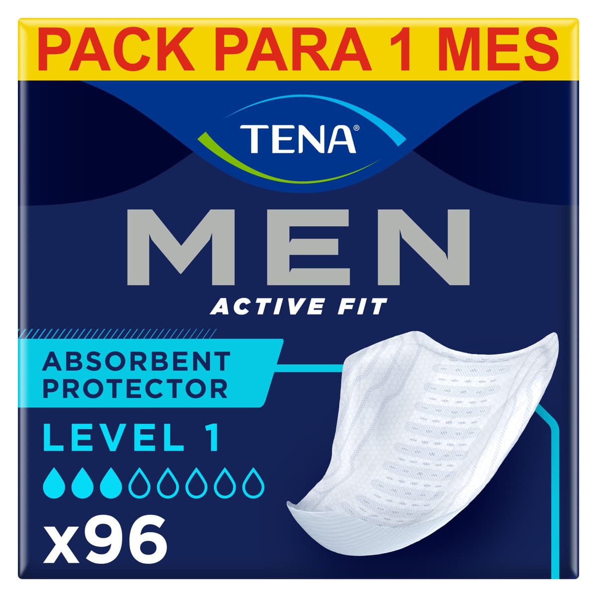 TENA Men Level 1 x96 - Compresa Protectora y Absorbente para Hombre - Para Incontinencia y Goteo Moderado - Zona de Absorción Mejorada - Máxima Discreción - Paquete Mensual (8x12)