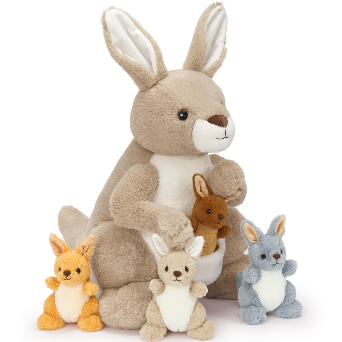 MorisMos Kangaroo Teddy with Babies inside, Lifelike Cuddly Kangaroos Stuffed Animal Plush Soft Toys, Kawaii Presents for Kids Girls Boys Birthday Party Decoration (52 cm)