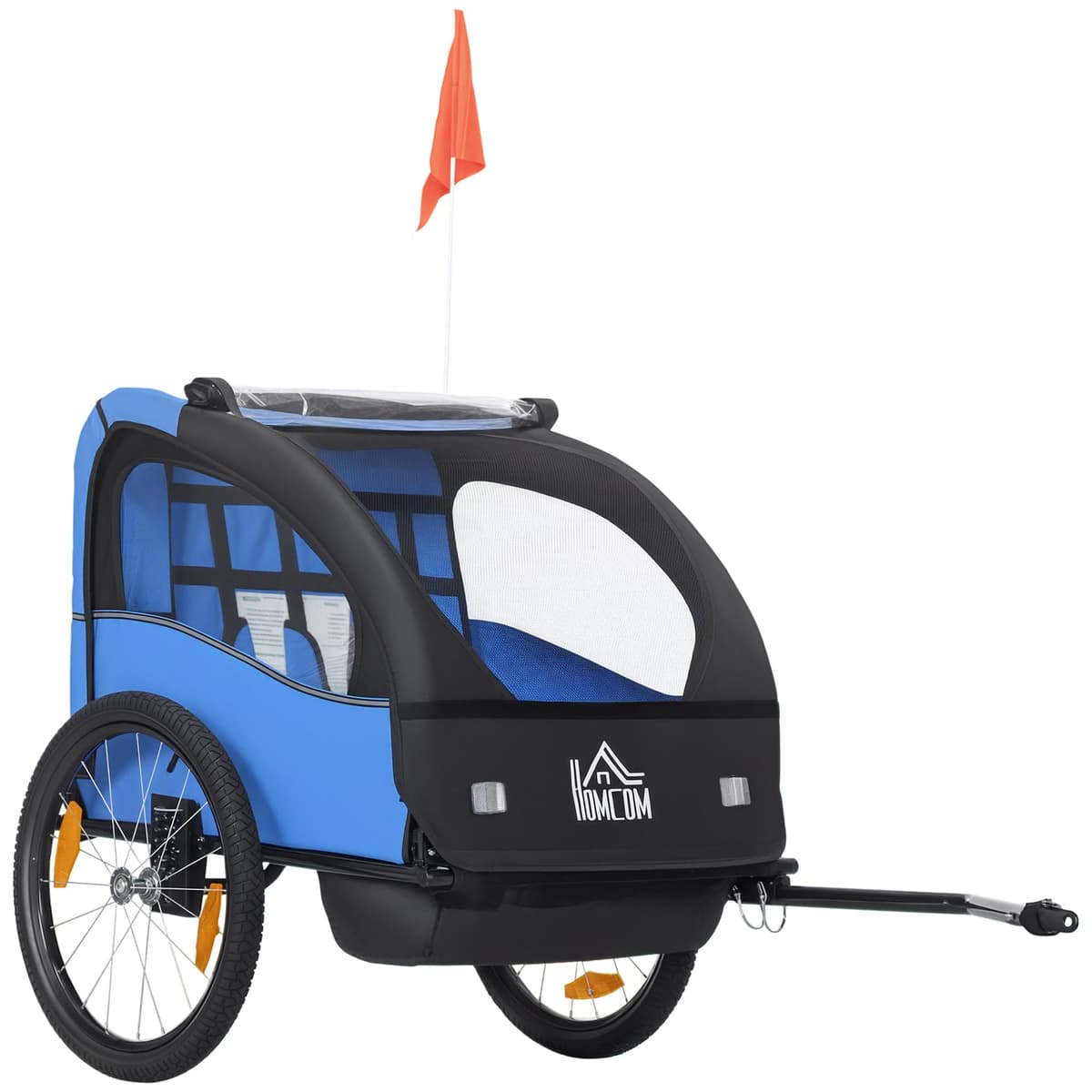 HOMCOM Remolque de Bicicleta para Niños +18 Meses Cochecito para Transporte de 2 Plazas con Cinturón de Seguridad Espacio de Almacenamiento y Sistema de Amortiguador 140x88x90 cm