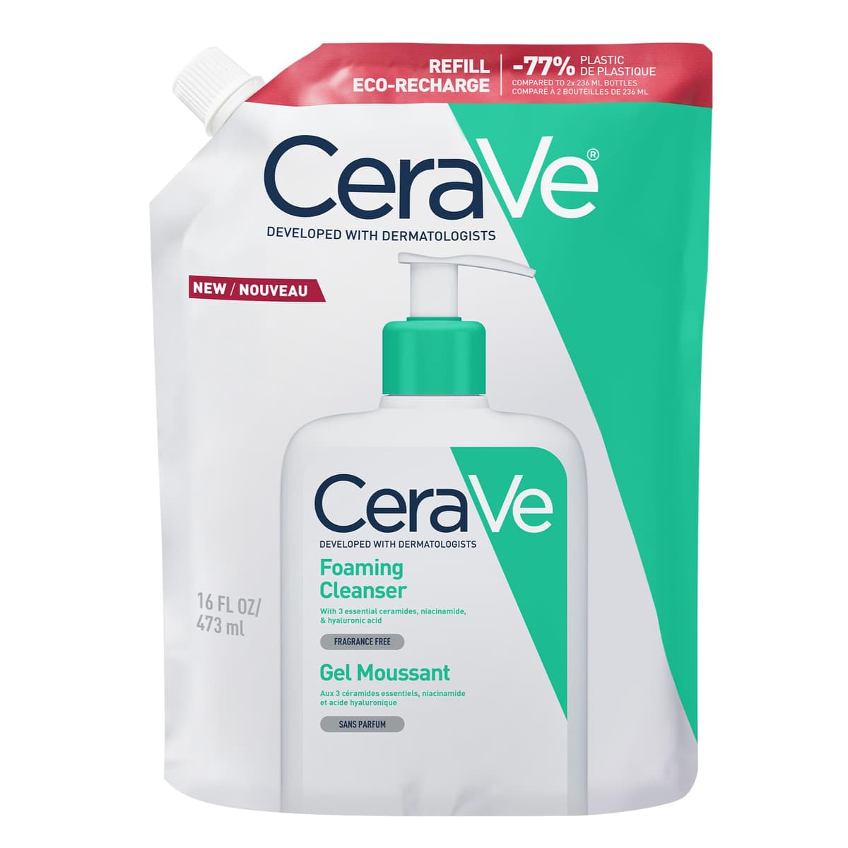 CeraVe Gel Limpiador Espumoso, Para Piel Normal a Grasa, Elimina el Exceso de Grasa y Suciedad, Enriquecido Con Ceramidas Esenciales, Niacinamida y Ácido Hialurónico, Apto para Rostro y Cuerpo, 473ml