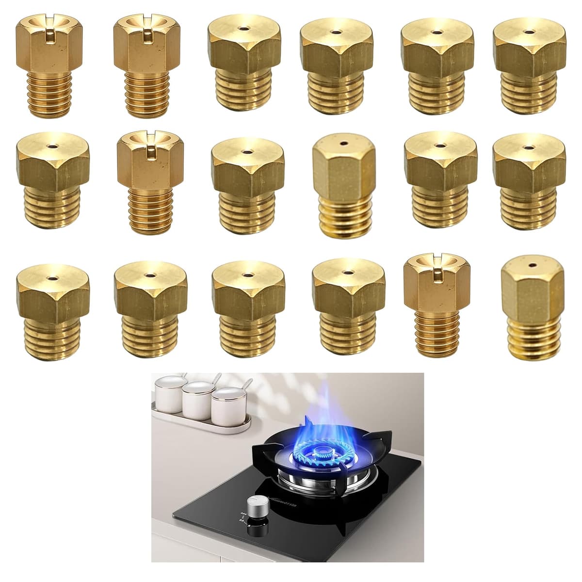 18 Piezas Inyectores Cocina Gas Butano, Universales Conjunto Inyector Quemador Para GLP Para Gaseera, Cocina Y Placa Inyectores Cocina Gas Butano, Kit de Conversión de Gas de Ciudad a Butano
