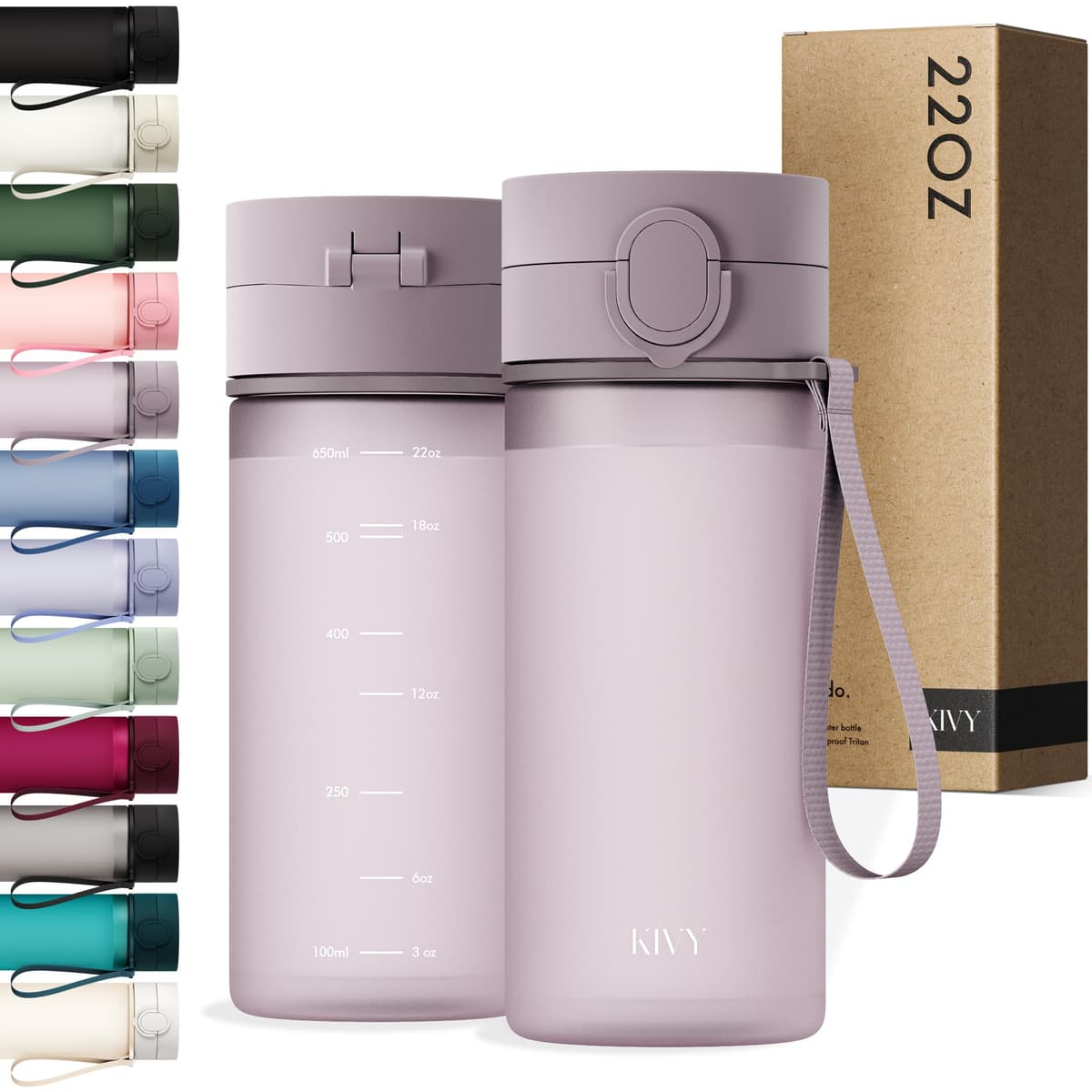 KIVY Botella de Agua Tritan 650ml [CON TAPA ABATIBLE] - Water Bottle para Niños & Adultos - Sin BPA - Garrafa Apto Lavavajillas - Cantimplora para Gimnasio, Deportiva, Oficina y Escuela - Morado