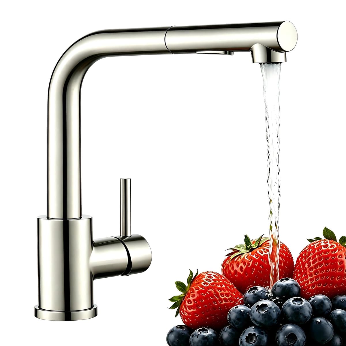 Grifo de cocina Baollansa, grifo extractable con alta presión, grifo de fregadero de cocina con ducha, 2 tipos de chorro de agua, grifo de cocina de acero inoxidable, giratorio 360° (cepillado)