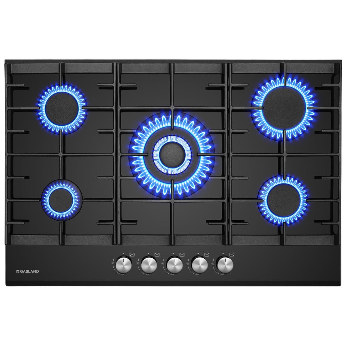 GASLAND GH2805BG1FC Placa de Cocina de Gas Butano Con Quemador Wok, 5 Fogones, Vidrio Negro, 76 cm, 10,4 KW
