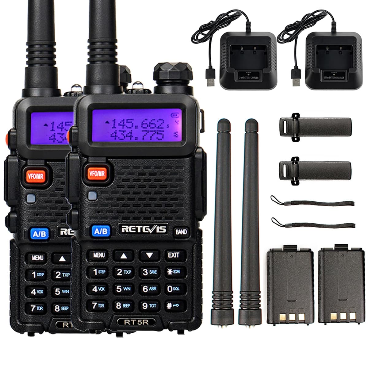 Retevis RT5R Walkie Talkie, Emisora Caza, 128 Canales Walkie Talkie Largo Alcance, Linterna, Type-C, FM, Robusto Emisora Radioaficionado para Caza, Principiante, Ayuda de Emergencia(Negro, 2 Piezas)