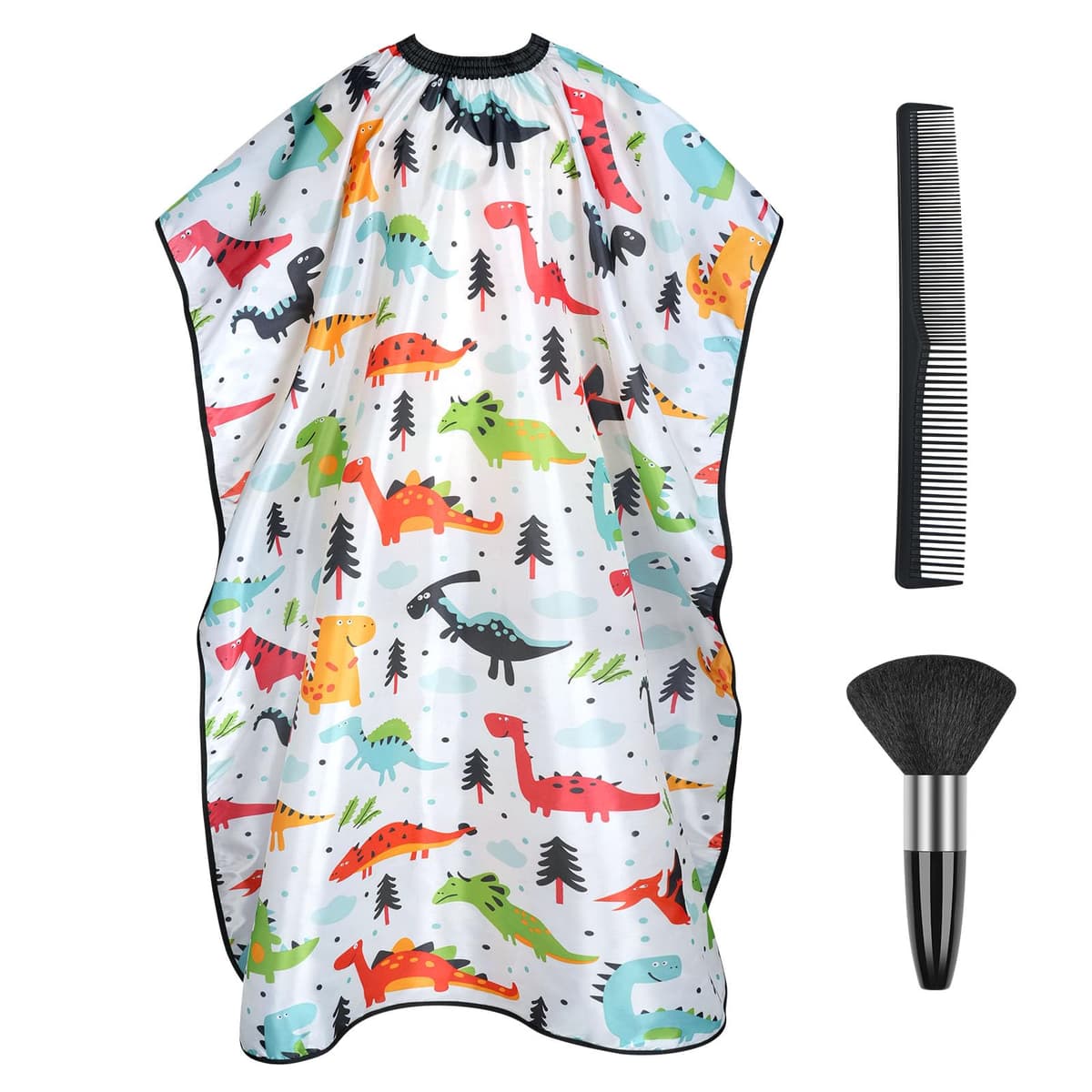 Capas de Peluquería para Niños, Impermeable Capa de Peluquería Infantil con Cepillo y Peineta, Capas de Barbero para Uso en Estudio y Hogar, Dinosaurio Blanco de Dibujos Animados