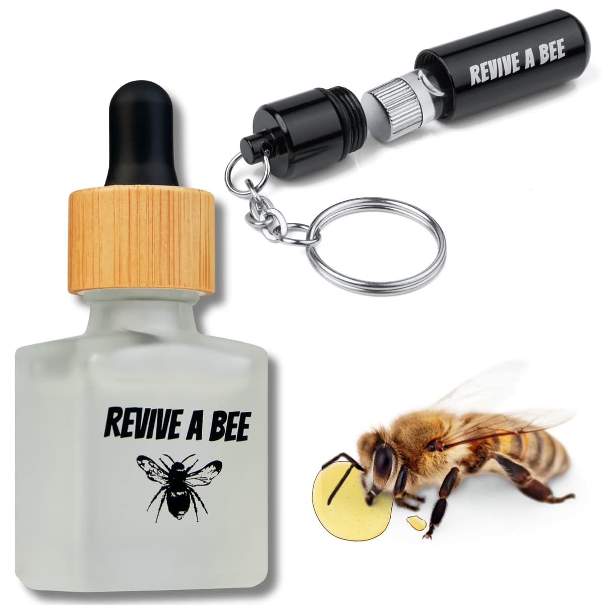 Revive a Bee Gift Box 1 x Bee Revival Kit Keyrings 1x Refill Bottle & Plantable Seed Paper