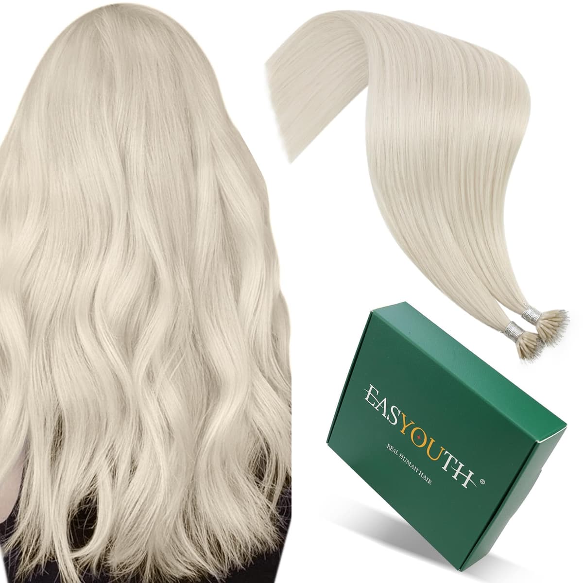 Easyouth Nano Hair Extensions Real Human Hair Blonde Nano Beads Hair Extension Human Hair Platinum Blonde Nanos Loop Hair Extensions Pre Bonded for Natural Look 14 Inch 50g 1g/Strand #1000