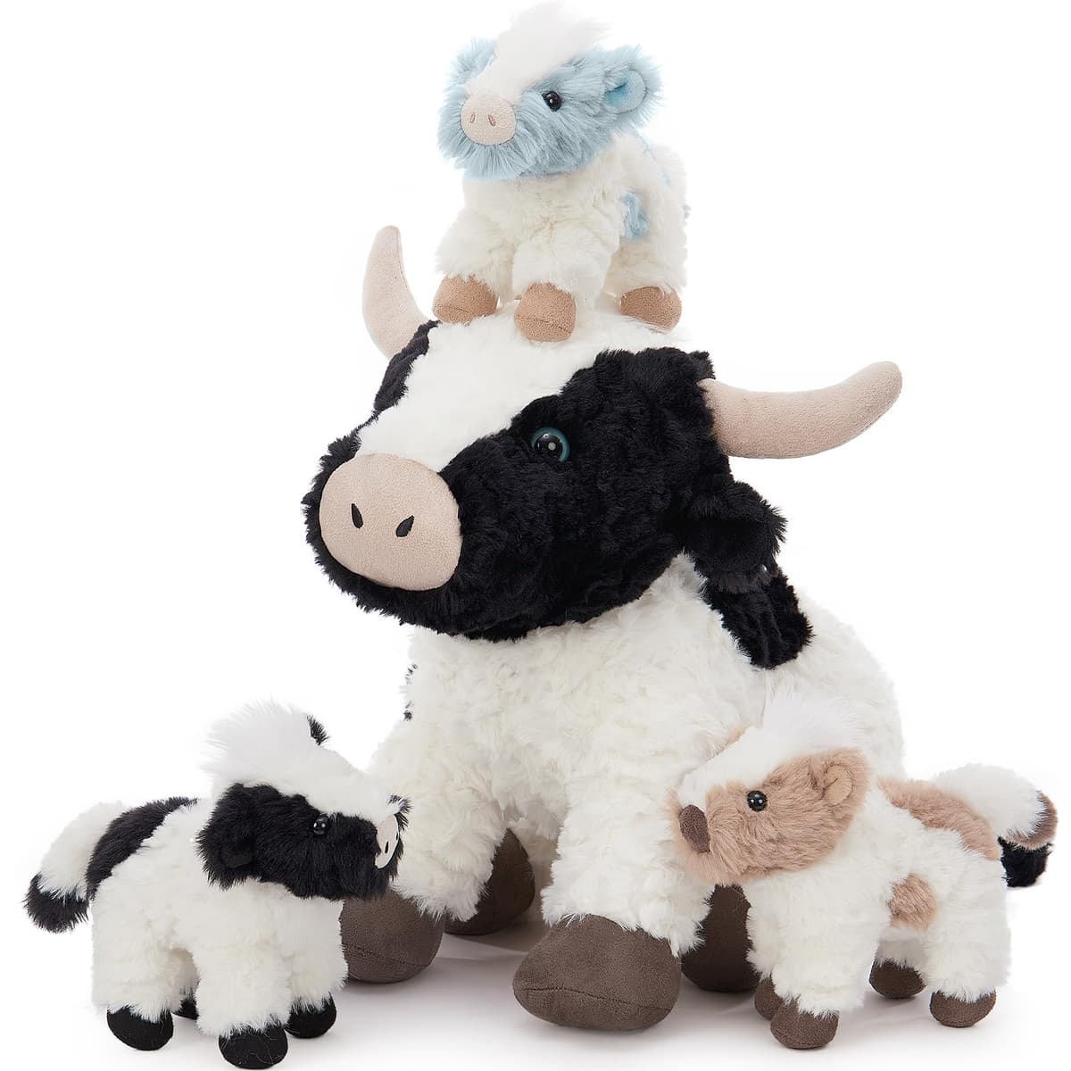 MorisMos Cow Soft Toy with Babies inside, Lifelike Cow Stuffed Animal Plush Cuddly, Kawaii Presents for Kids Girls Boys Birthday Party Decorations (52 cm)