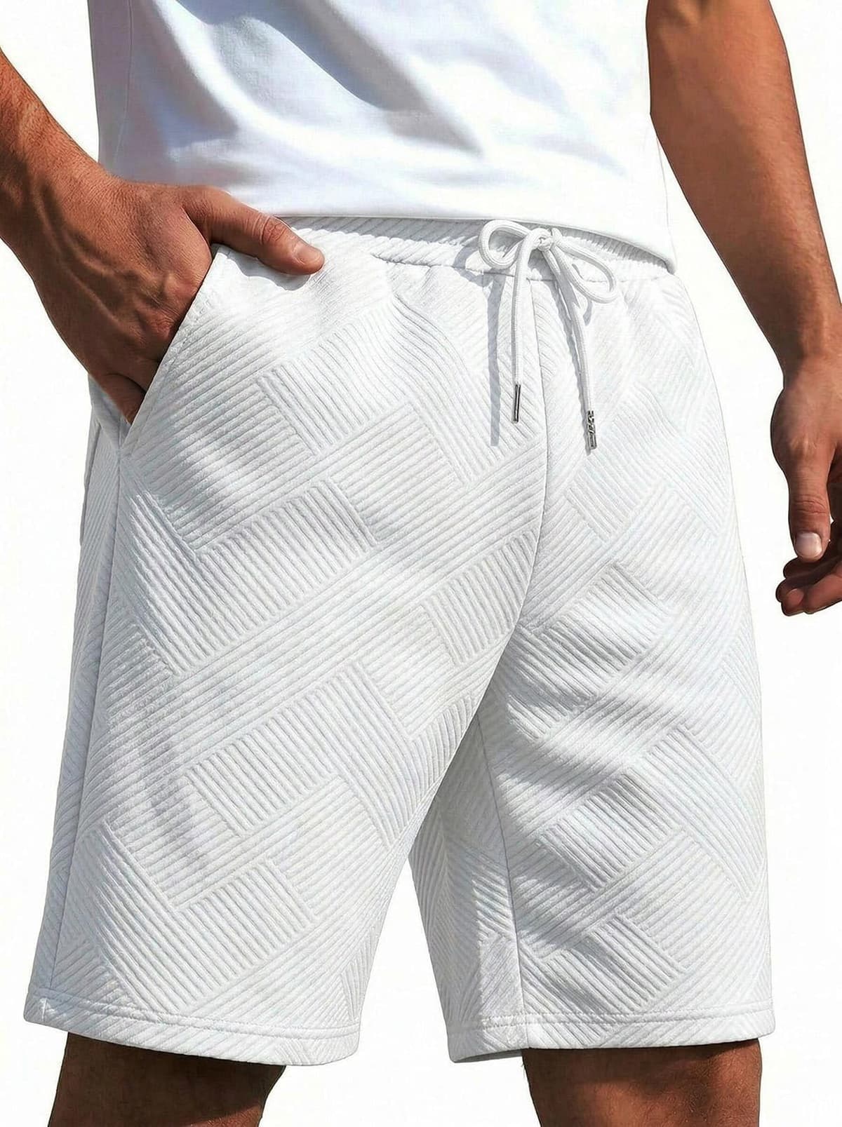 Halfword Pantalones Cortos Hombre Shorts Casual Tejido hasta la Rodilla Textura Gruesos Verano Cintura Elástica Bermudas Casa