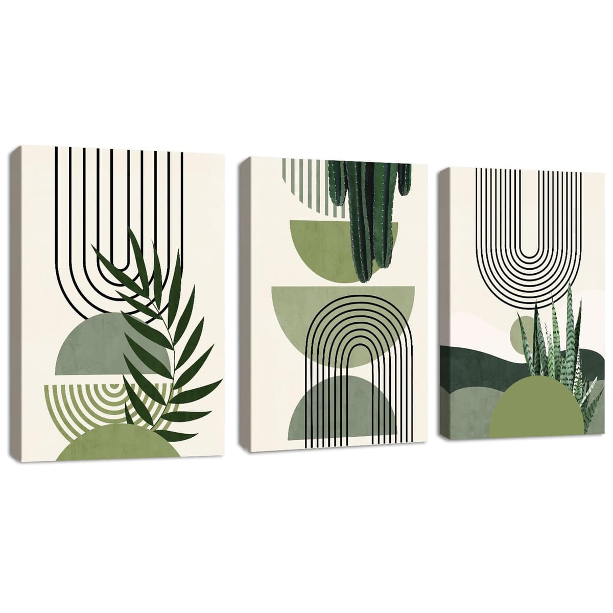 FajerminArt 3Pcs Framed Sage Green Canvas Wall Art, Modern Aesthetic Green Plant Wall Art Boho Home Decor Poster Canvas Painting Wall Decor for Bedroom Living Room Office Ready to Hang 40x60cmx3 Pcs