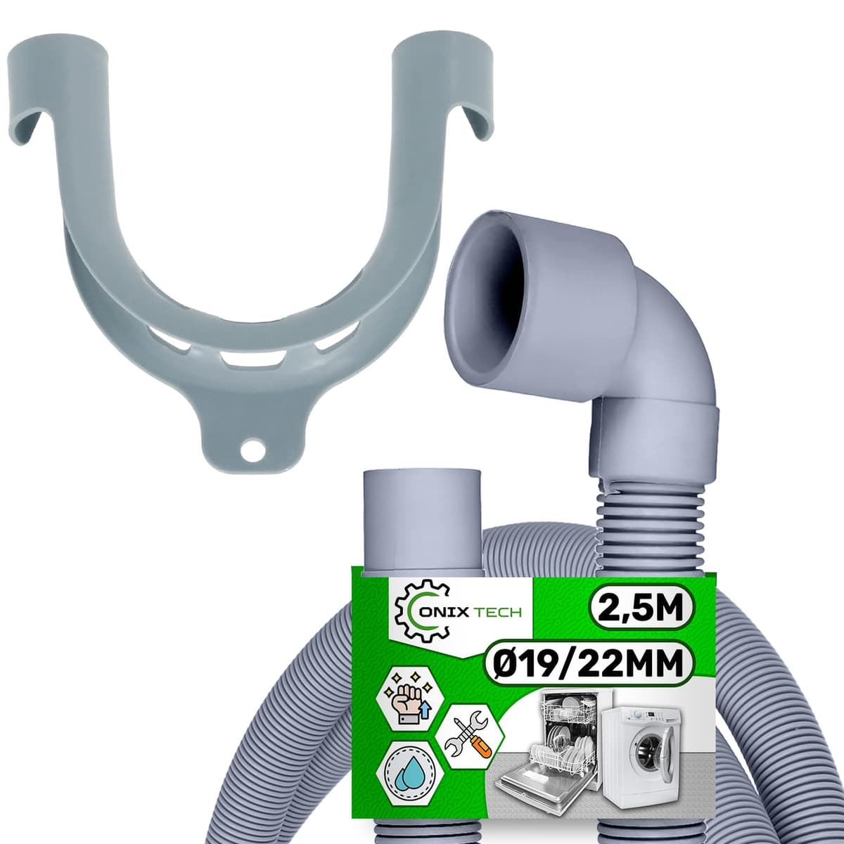 Tubo Desague Lavadora y Lavavajillas 2,5 m Ø 19/22 mm Recto y en Angulo 90° - Garantía de 5 Años - ONIX TECH