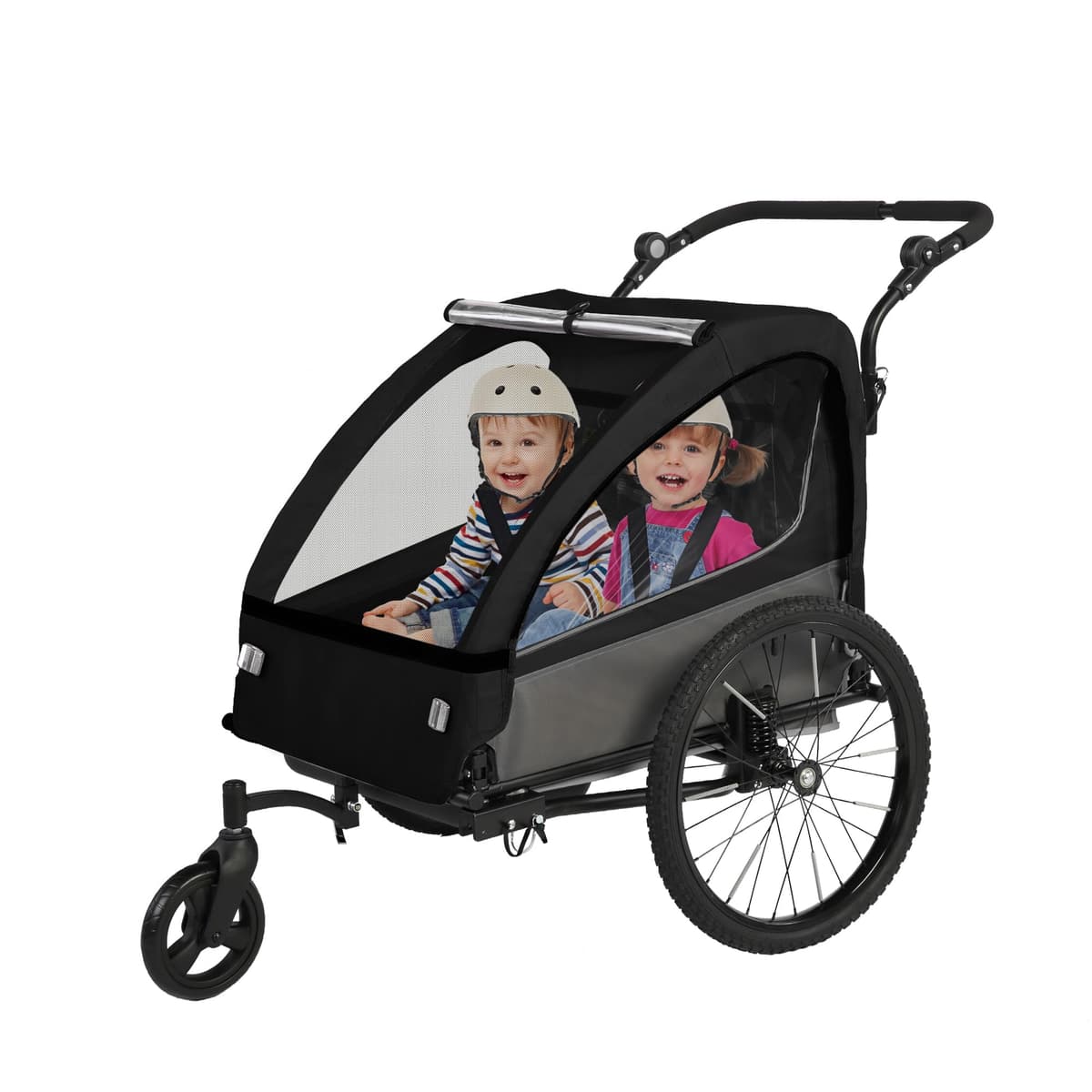 SEPNINE Remolque Infantil 2 en 1 y Cochecito con suspensión, Remolque de Bicicleta para 1 a 2 niños máximo, función de Jogger, Plegable, Amplio Maletero