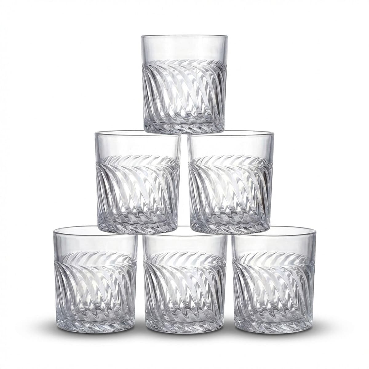 INDE SANTA CLARA | Set 6 Vasos de Cristal Agua 35cl Oban Tallado Transparente, Vasos Bajos de Vidrio Claro, Vasos Agua Aptos Lavavajillas y Microondas