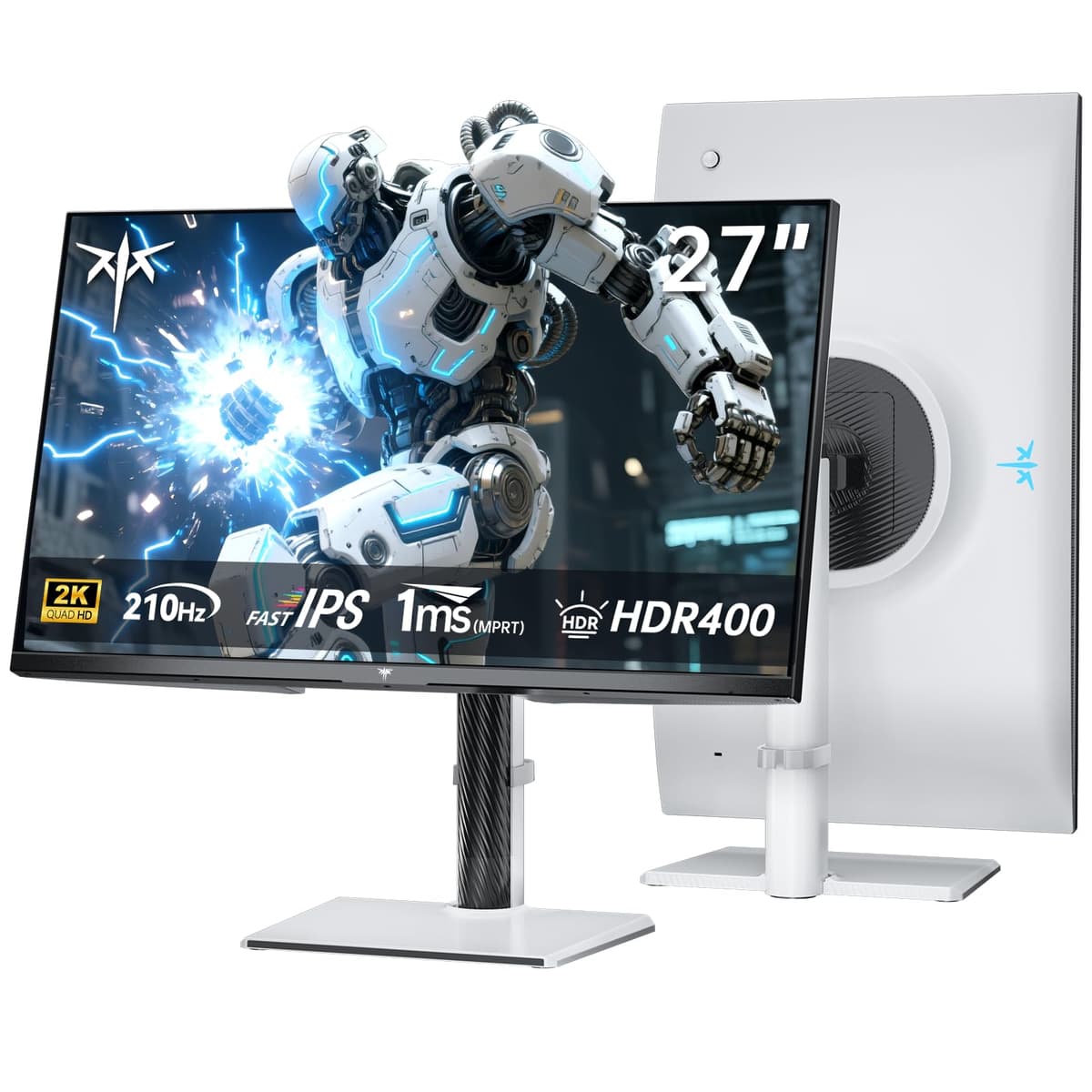 KTC Gaming Monitor 27 Inch | 2K@200Hz (OC 210Hz) | Built-in Speakers | Fast IPS Panel | 1ms Response Time (MPRT) | 450 cd/㎡ Brightness, HDR400 | Adaptive Sync | 131% sRGB, 97% DCI-P3, ΔE＜2 | White