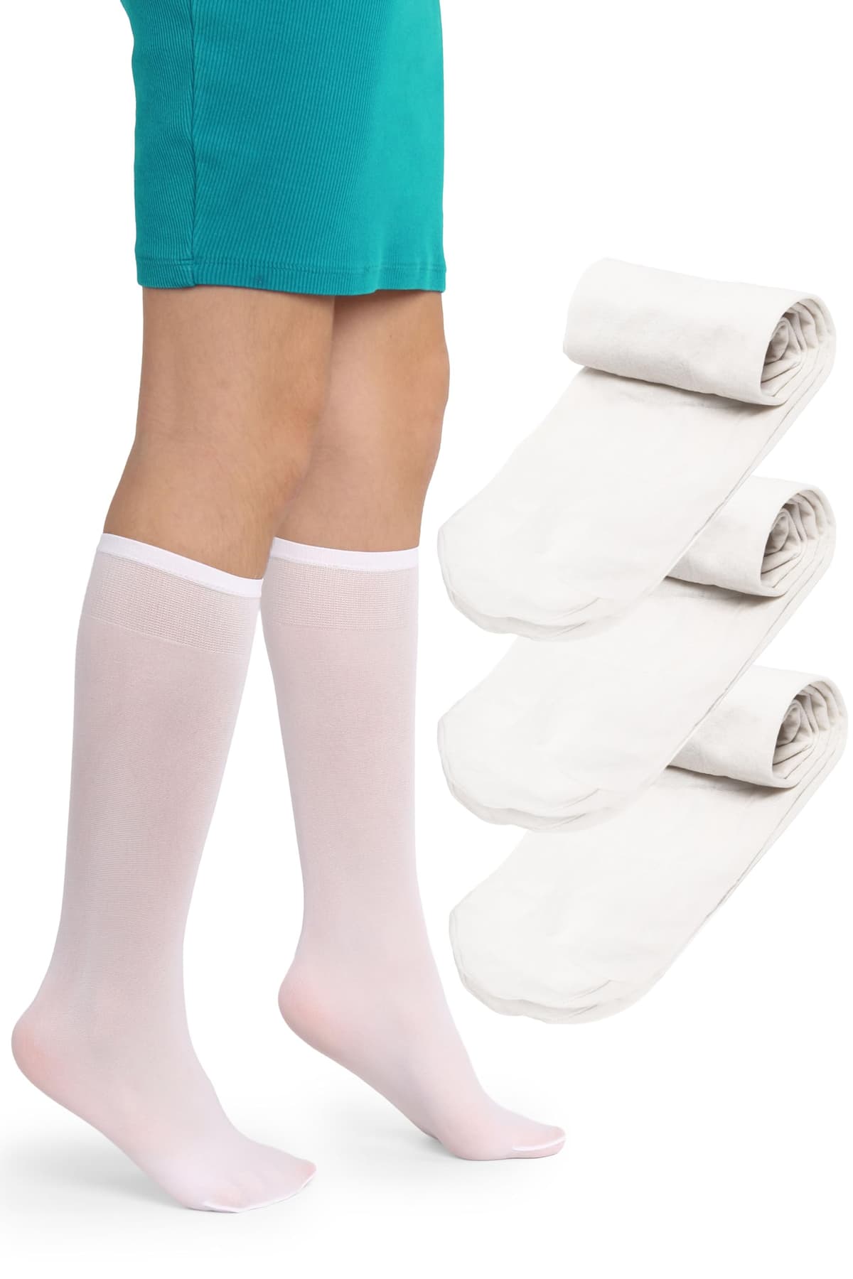 LORES Alma Medias hasta la rodilla para niña 40 DEN blancas, calcetines altos de microfibra opaca, suaves y elásticos con banda confort, ideales para colegio, uniforme y uso diario (talla 24–37)