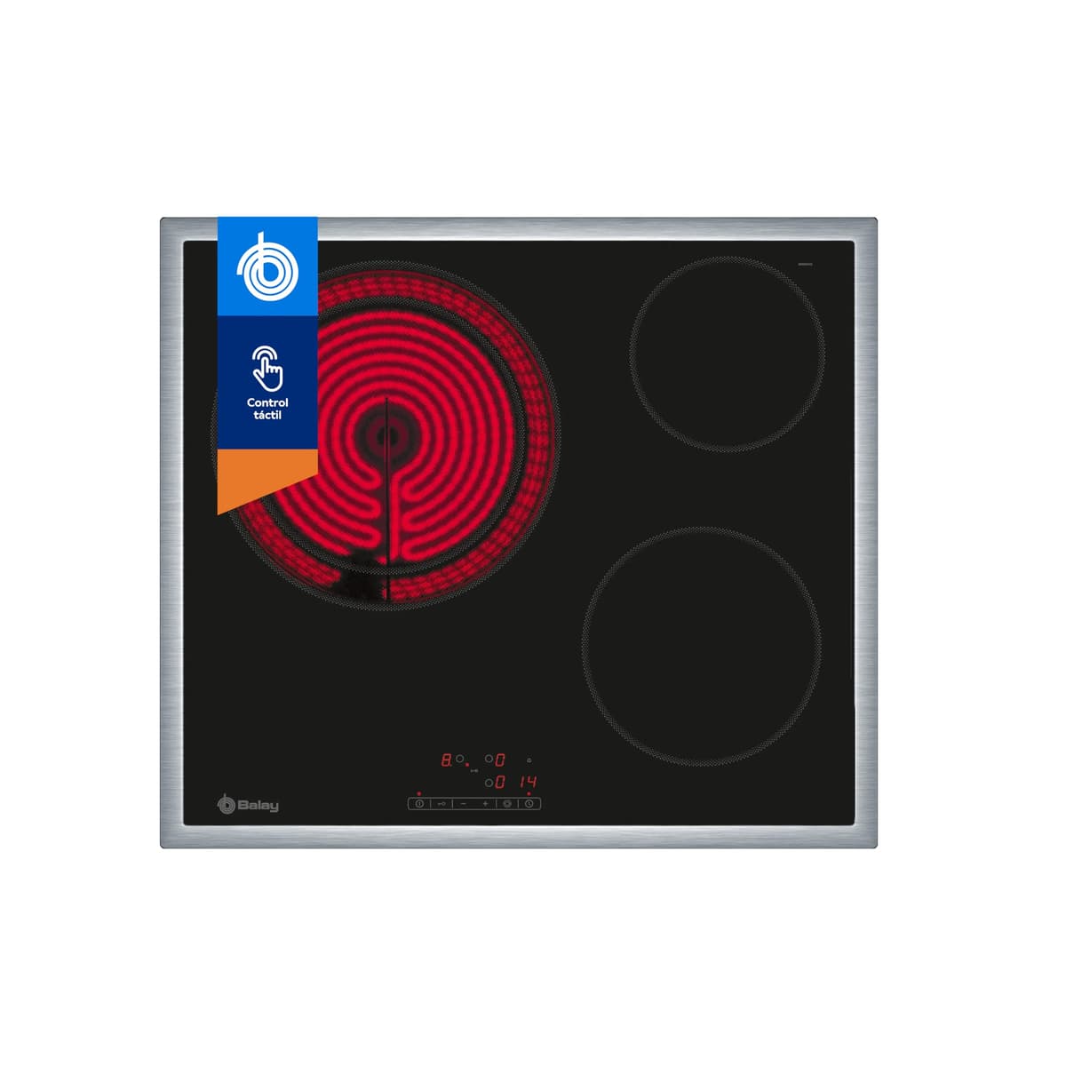 Balay - Placa vitrocerámica, 60 cm, Control Deslizante 17 niveles, Función memoria, 3 zonas, táctil, 3EB715XR