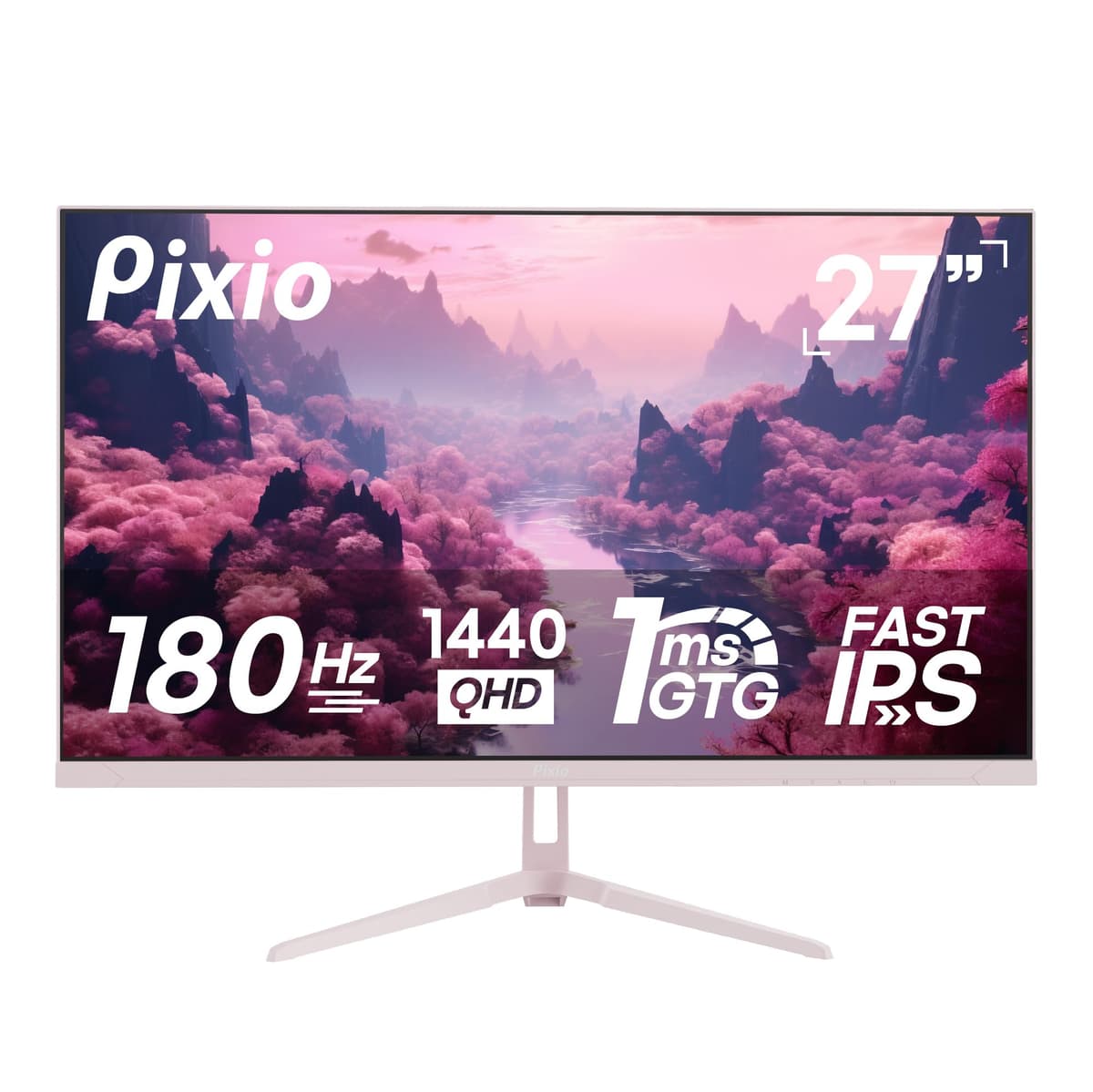 Pixio PX278 Wave Pink 27 inch 180Hz Refresh Rate Quad HD 1440p Resolution AMD FreeSync Fast IPS Panel 1ms GTG Response Time Built-in Speakers Gaming Monitor
