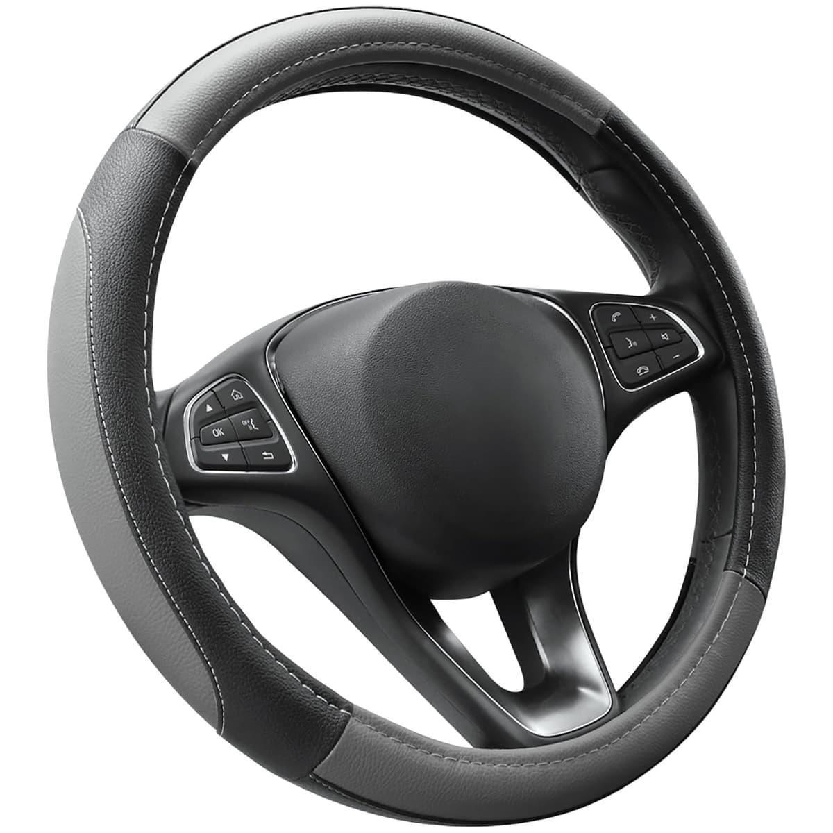 COFIT Microfiber Leather Steering Wheel Cover, Anti-slip Universal Protective Wrap, Car SUV Truck Interior Decor Accessories, Size M 37-38cm Grey and Black