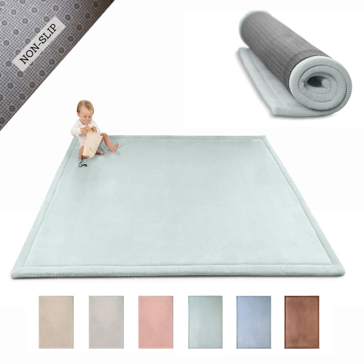 Colchoneta Manta Juegos Bebe 200x150x2,5cm, Verde – Tapete Infantil con Memory Foam Manta de Juegos Bebe Antideslizante, Tatami Bebe, Suelos Infantiles