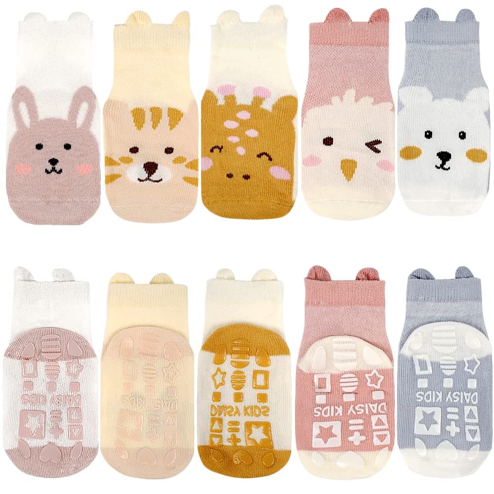 Vicloon Calcetines de Algodón Antideslizantes,5 Pares de Calcetines de Bebé,Calcetines Antideslizantes para Bebés,Calcetines Deportivos Antideslizantes Bebé