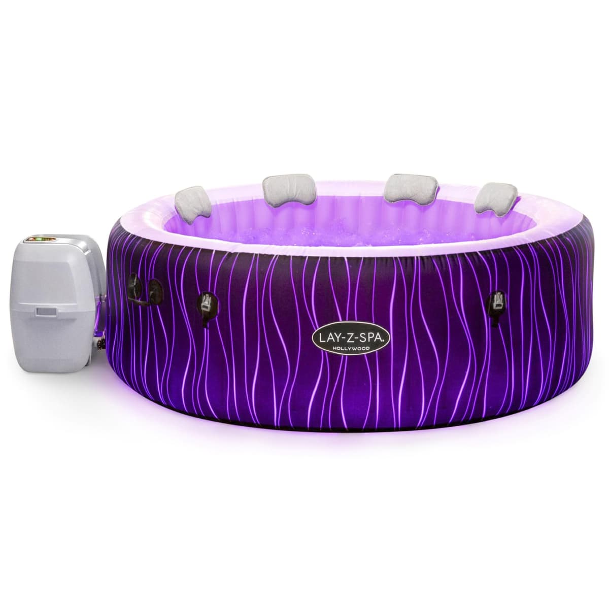 Lay-Z-Spa Hollywood Airjet Hot Tub with Built In LED Light System, 140 AirJet Massage System Inflatable Hot Tub With Freeze Shield Technology, 4-6 Person