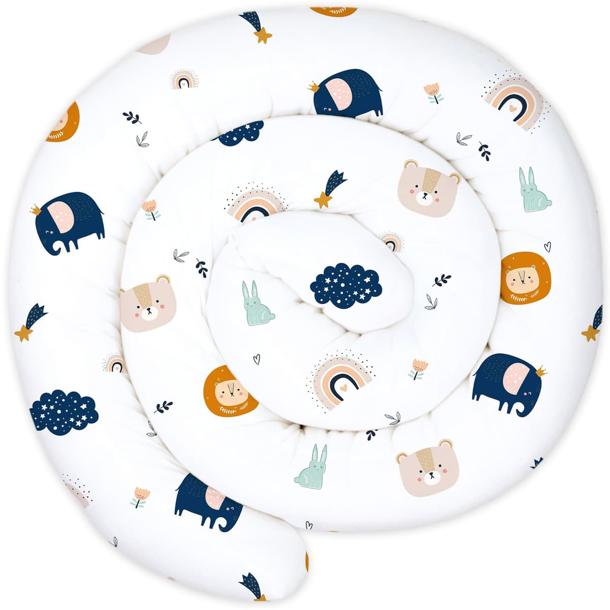 Totsy Baby Cojín Serpiente XXL Almohada de Cama Cojín de Lactancia Rollo de Protector de Borde de Cojín Decorativo Alrededor de Cama Serpiente XL Azul Marino con Arcoiris 200 cm Oeko-Tex