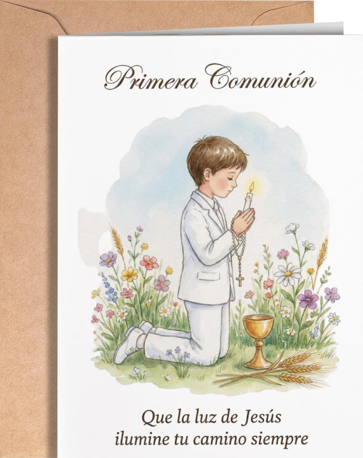 Greeting Cards for Everyone Tarjeta de Primera Comunión - Regalo de Primera Comunión para Niño, Nieto - Tarjeta de Recuerdo con Sobre para hijo, sobrino, ahijado - EU 287