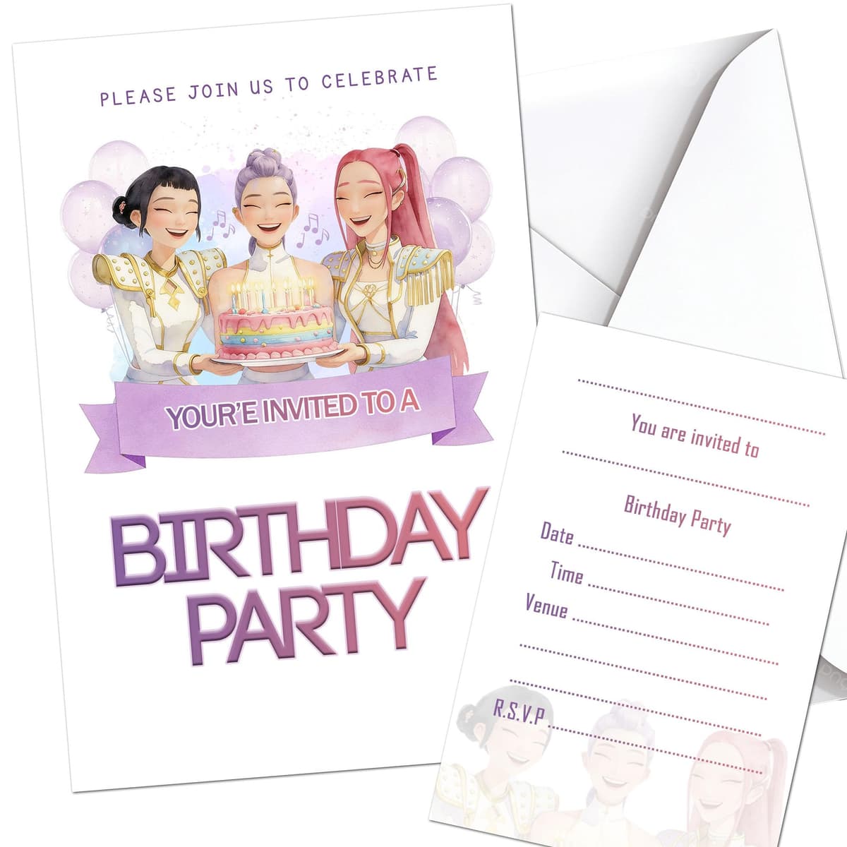 Pop Girl Birthday Cake Invites Invitations & Envelopes (WRITE ON) (30 with envelopes)