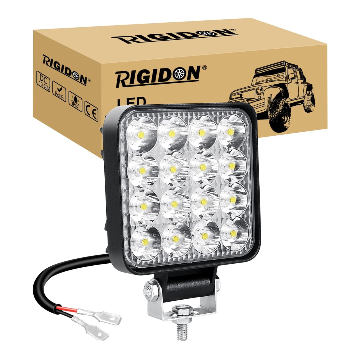 RIGIDON 1 Pcs Faro de trabajo rectangular, 3.3 pulgadas mini 48W, Spot lámpara para off road camión coche ATV 4x4 tractor moto, Exterior foco led 12v 24v spotlights faros antiniebla