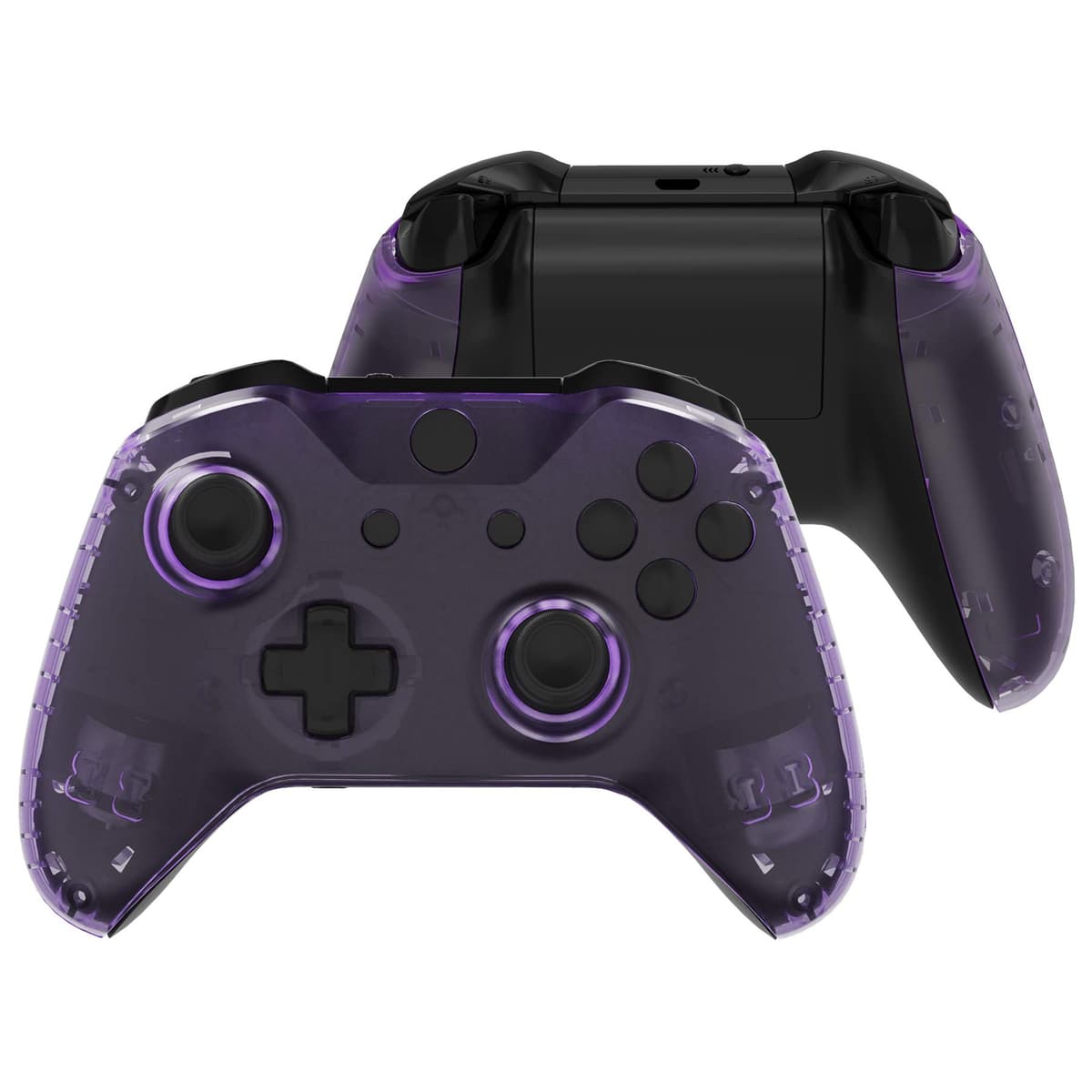 eXtremeRate Carcasa para Xbox One X S Funda Delantera con Agarre Izquierdo Derecho Protectora de la Placa Cubierta Antideslizante Asa Mango para Xbox One S/X Mando-Model 1708(Violeta Transparente)