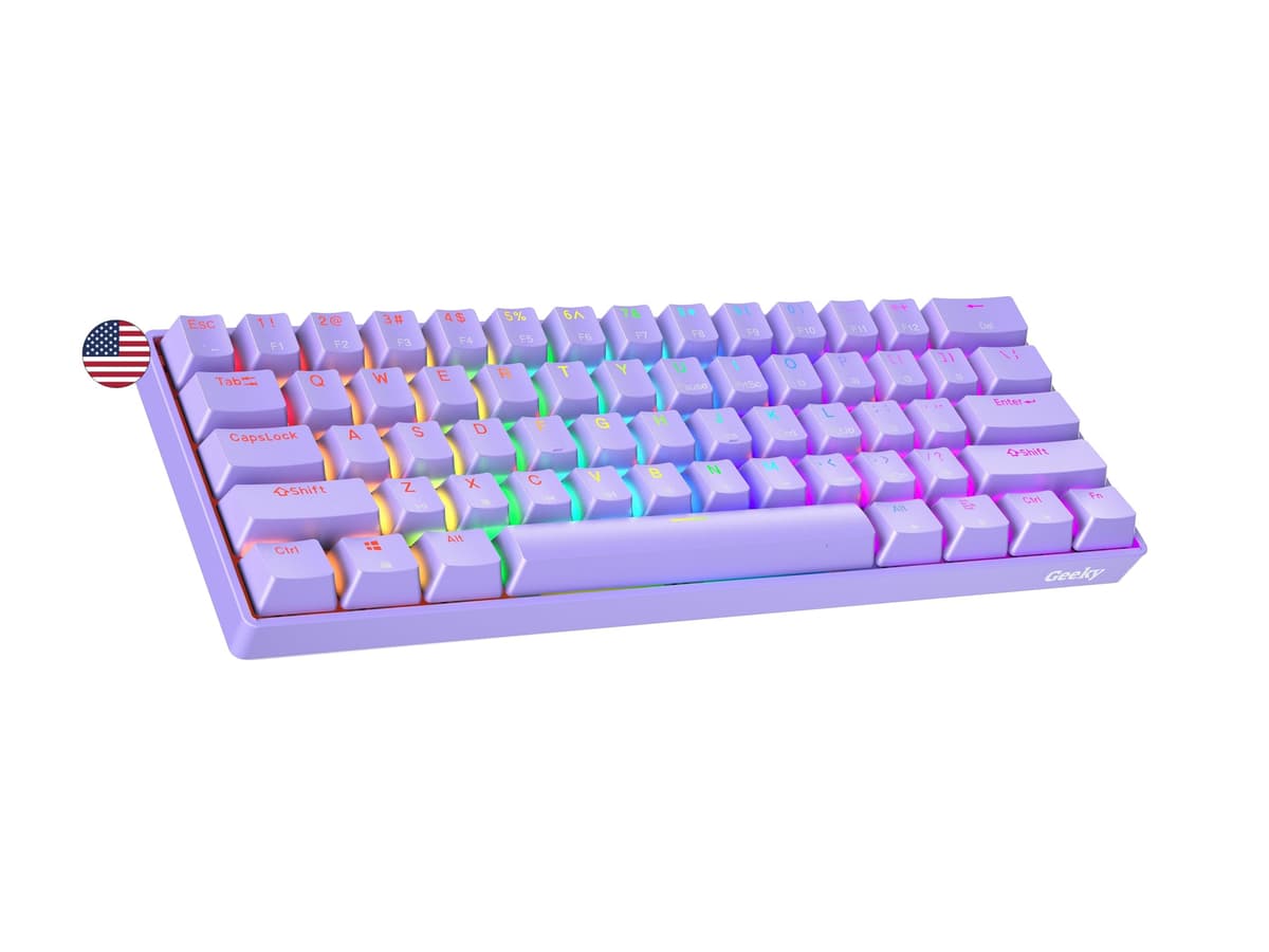 Geeky GK61 60% | Hot Swappable Mechanical Gaming Keyboard | 61 Keys Multi Color RGB LED Backlit for PC/Mac Gamer | ANSI US American Layout (Lavender, Mechanical Speed Yellow)
