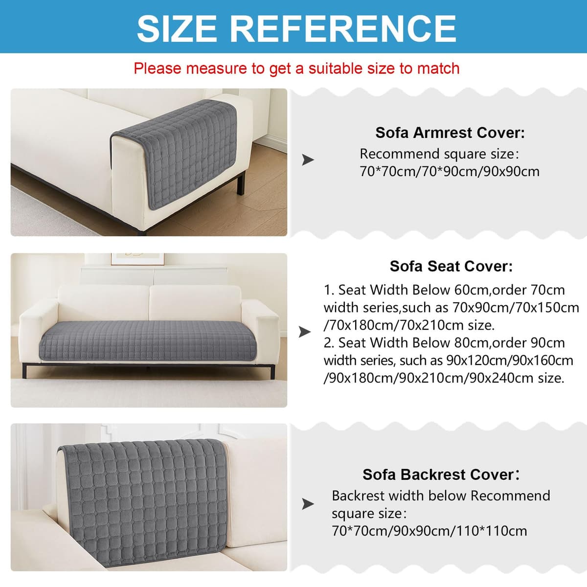 GKXLH Soft Flannel Sofa Covers Washable - New Sofa Cushion Covers, Non-Slip Sofa Cover 1 2 3 Seater Couch Covers for Sectional Sofa, Sofa Slipcovers L Shape Furniture Protector (Grey, 90x160cm)