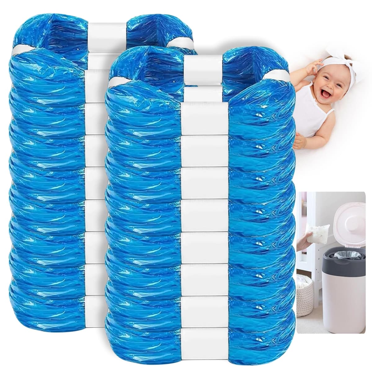 KALBIGRO 16 Piezas Recambios para Contenedor de Pañales, Compatibles con Tommee Tippee y Angelcare, Bolsas de Papelera para Bebé con Aroma a Limón, Casete para Twist & Click, Litter Locker II