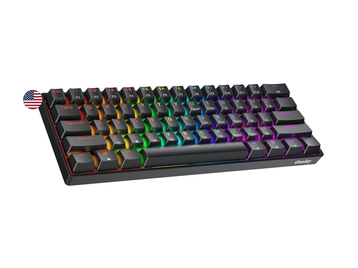Geeky GK61 SE 60% | Mechanical Gaming Keyboard | 61 Keys Multi Color RGB LED Backlit for PC/Mac Gamer | ANSI US American Layout (Black, Mechanical Speed Silver)