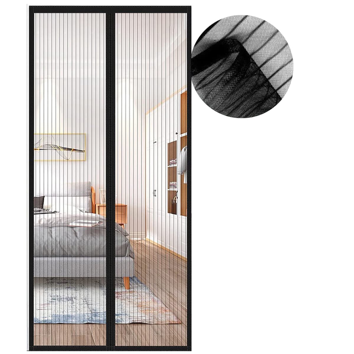 Cortina Mosquitera Magnética para Puertas, Versión Actualizada 65x210 cm Puerta de Malla Magnética, Negro Cortinas para Puertas Exteriores, Fácil de Instalar y Lejos de Los Mosquitos