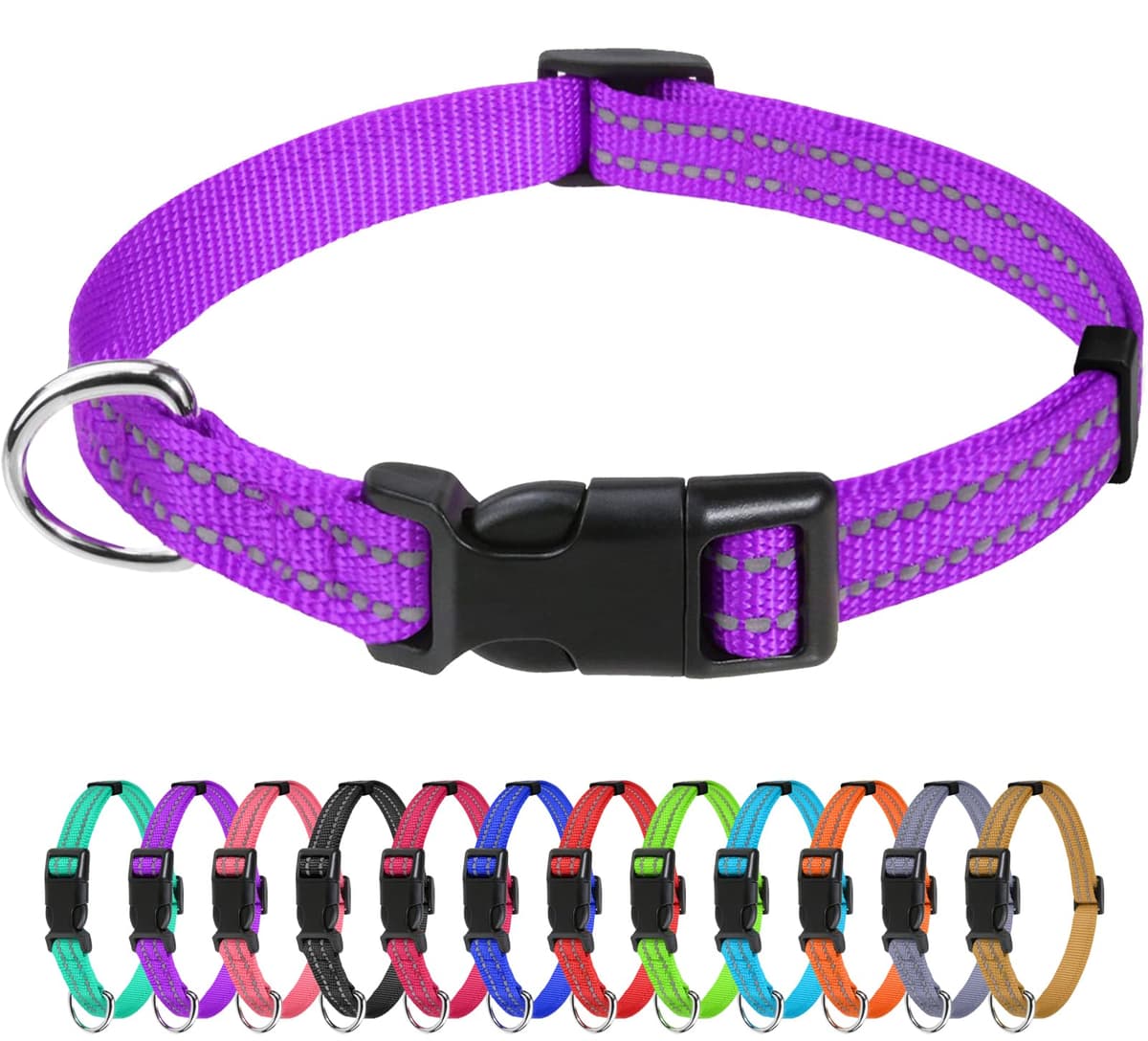 TagME Collar Perro Ajustable,Collar Nylon Reflectante,para Caminar Correr Entrenamiento,para Cachorro,Morado,1.0cm De Ancho