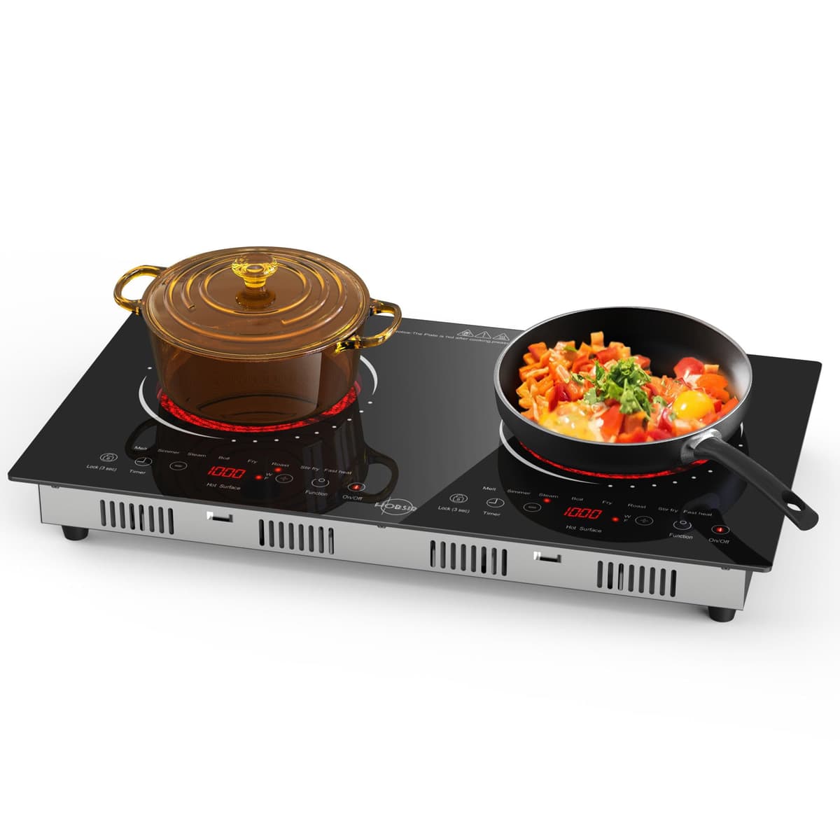Hobsir Plug in 2 Zone Ceramic Hob, 2 Ring Electric Hob 60cm Countertop&Built-in Cooktops with 9 Power Levels, Timer, Safety Lock & Sensor Touch Control, 3200W, 220-240V