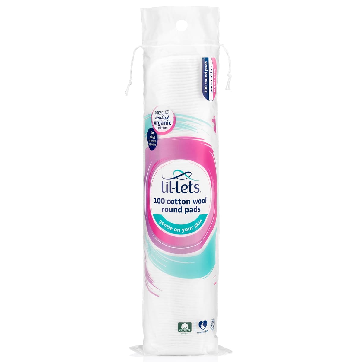 Lil-Lets Cotton Wool Round Pads, 100 Count, Certified Organic, 100% Pure Cotton Wool, Soft and Absorbent, Gentle on Skin, Dermatologically Tested