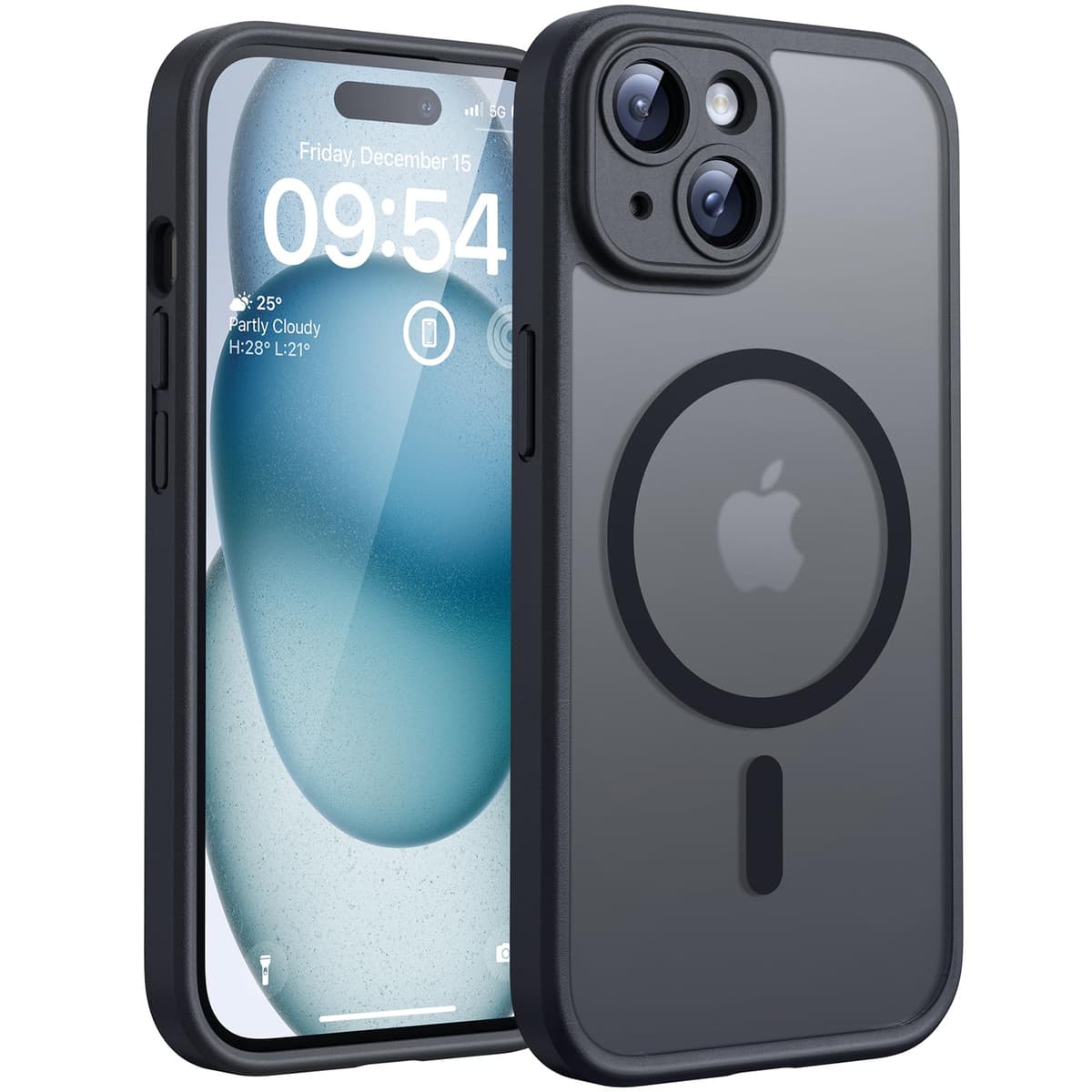 TOCOL Magnetic for iPhone 15 Case 6.1-Inch, Fit for MagSafe, Upgraded [Full Camera Protection], [14FT Military Grade Shockproof] Thin Slim Frosted Translucent Matte Back Phone Cover (Black)
